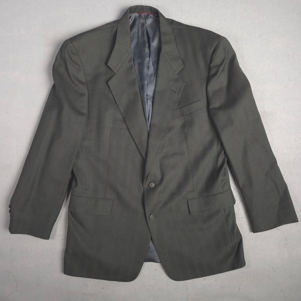 Hart Schaffner Marx‎ Mens Blazer 44L Gray Striped Two Button Suit Coat